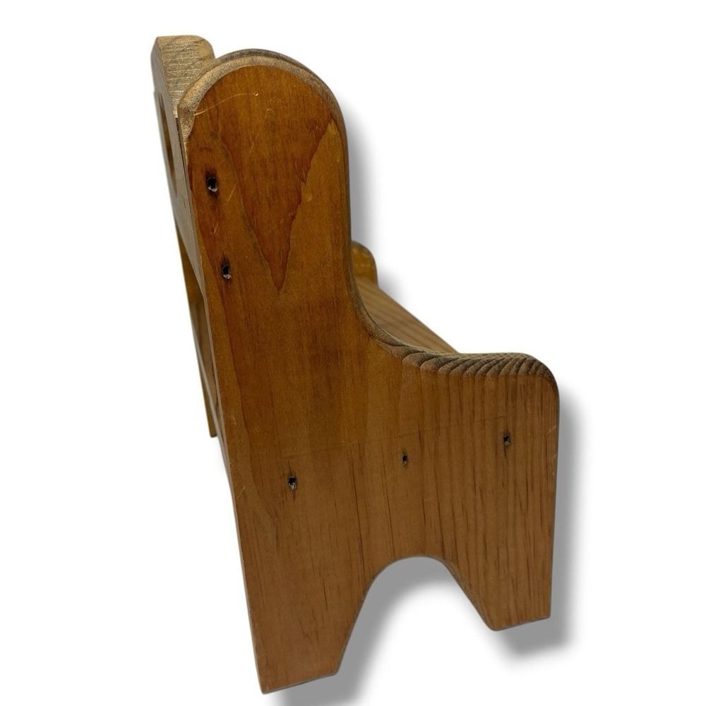 VTG Rustic Wooden Doll Bench Heart Cutout Country Folk Art Plant Stand Display - Picture 3 of 9
